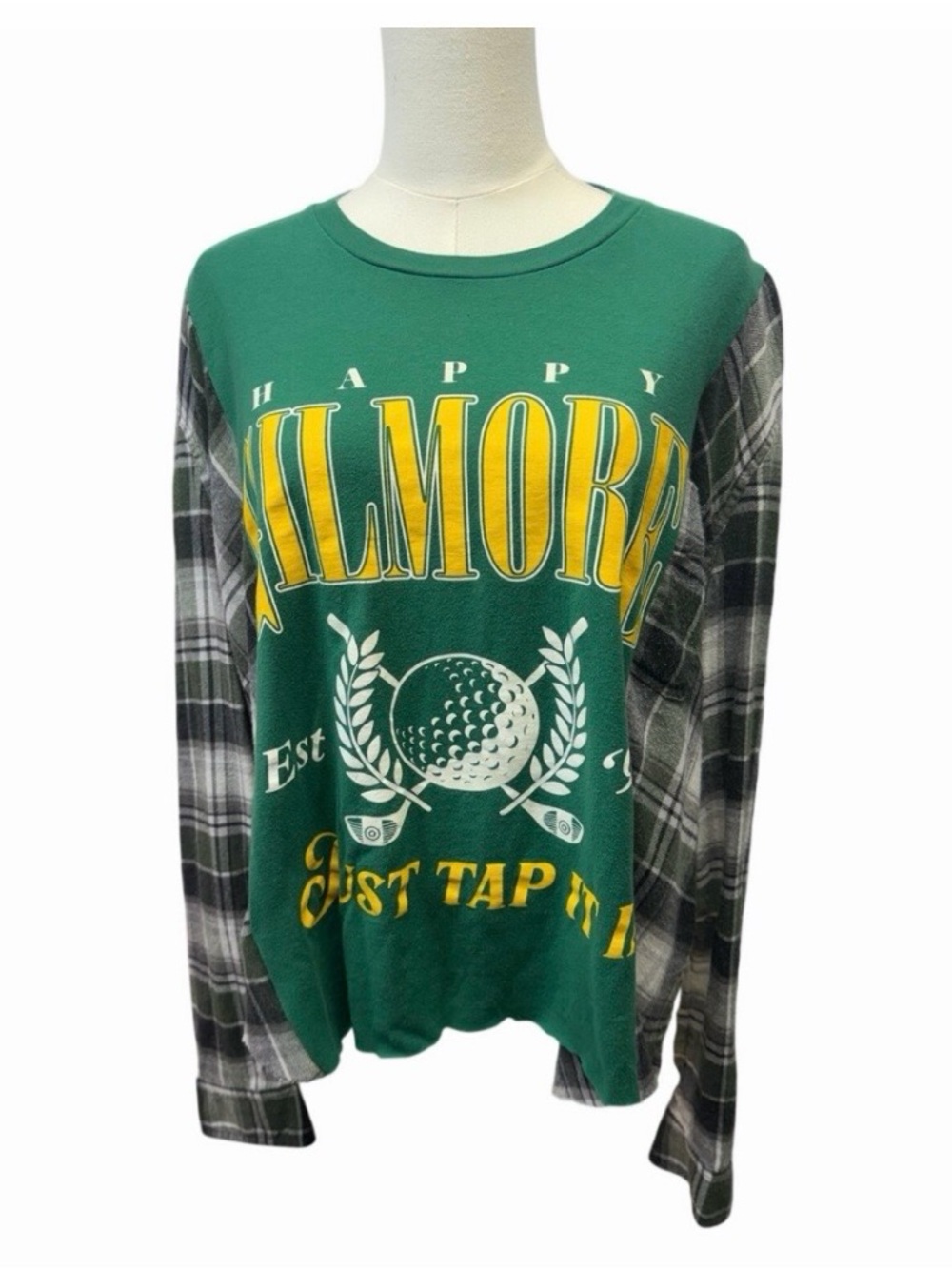 Happy Gilmore upcycled custom flannel shirt / tshirt combo green graphic tee